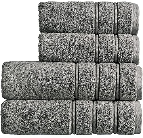 Christy Antalya Large Bath Towels | Set of 4 | 100% Turkish Cotton | 600GSM | Soft Plush Luxury Towel Set | 2 Bath Towels 2 Hand Towels | Quick Dry | Storm Grey