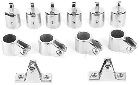 Stainless Steel 316 Boat Slide Set, 22mm Jaw Slide with Eye End Cap and Deck Hinge for Bimini Top Fitting, 12 Pieces Marine Hardware