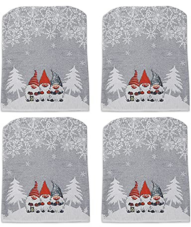 YYGQDR Graue Weihnachtsstuhlhussen Set von 4,abnehmbarer,waschbarer Stuhlschoner,Esszimmerstuhl-Rückenbezüge,Weihnachtsstuhl-Bezug,Muster Schonbezüge für Stuhlrücken-Bezüge, Grau