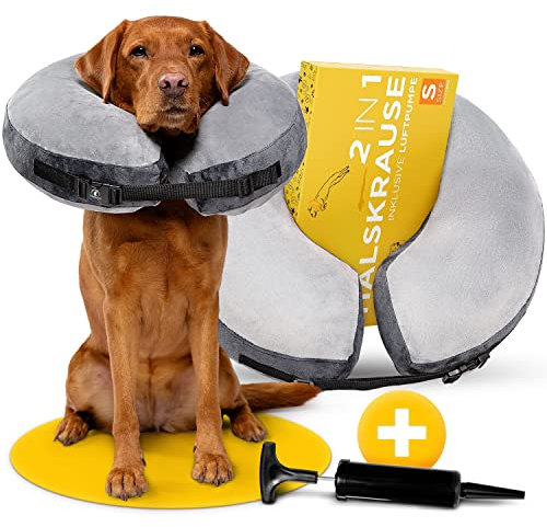 Halskrause Hund - Aufblasbarer Hundekragen Leckschutz - Halskrause weich - Kragen für Hunde nach OP - Schutzkragen Hund - Rasche Genesung an verletzten oder operierten Stellen - S