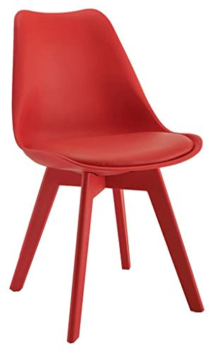 DUNAKE Esszimmerstühl Holz, Polsterstuhl Esszimmer, Wohnzimmerstuhl Leder Schalenstuhl Schwarz Mid Century Modern Kitchen Esszimmerstühle Für Das Büro, PU-Kissen-Sitzlehne (Color : /Red)
