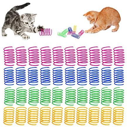 Diyxisk 40 Stück Katzenspielzeug Spirale Katzen Spielzeug, Spielzeug Spirale, 4 Farben Interaktive Spielzeugkatze, Zum Schlagen, Beißen und Jagen Aktive und Gesunde Spielzeuge für Katzen