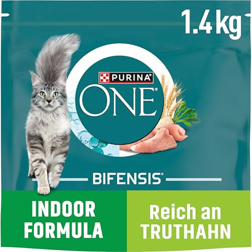PURINA ONE BIFENSIS Indoor Formula für Hauskatzen, 6 x 1,4kg | Katzenfutter trocken, reich an Truthahn