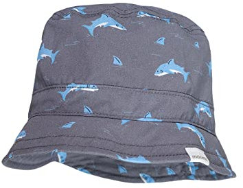 maximo Mini Boy-Fischerhut, Schlapphut, grau-hellblau-Haimotiv, UV Schutz, Sommer-Sonnenhut Made in Germany (as3, Numeric, Numeric_51)