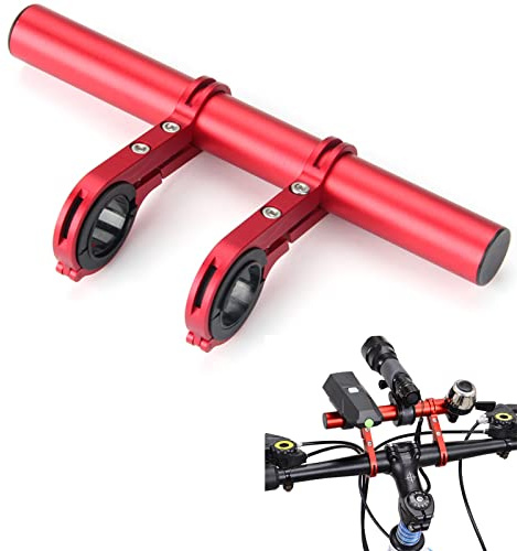 WUDQIJI Fahrrad Lenker Extender Halterung 20cm Fahrrad Lenkerverlängerung Doppel Bike Lenker Extender Fahrradlenker Extender für Mountainbike Tachometer Handy Tacho LED GPS (Rot)