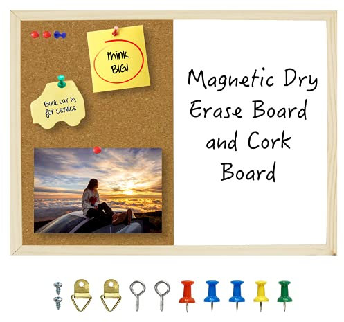 OWLKELA Magnetica e Sughero, 60 * 40 cm Lavagna in Sughero, Bacheche Sughero, con Puntine da Disegno e Anelli per Appendere