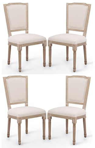 VONLUCE Vintage Farmhouse Dining Chairs – Set of 4 French Country Upholstered Memory Foam Dining Room Side Chair with Square Back Solid Wood Legs – Accent Side Chairs for Kitchen Living Room Bedroom