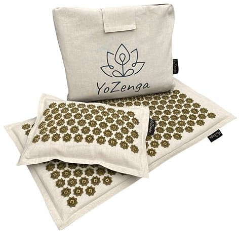 YoZenga Nagelmatte & Kissen Lotus Natural Beige mit Tragetasche - Akupressurmatte - Nagelbett - Akupunktur - Shakti Massage