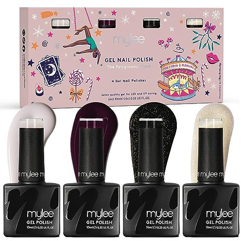 Mylee Gel-Nagellack Set 4x10ml [The Fairground] Maniküre, Pediküre UV/LED Lack für den Professionellen Gebrauch im Salon sowie zu Hause [Weihnachten 2023] - Lang Anhaltend und Einfach Aufzutragen