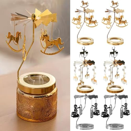 Kasmole 6 STÜCK Rotierender Kerzenständer Mit Drehendem -teelichthalter Karussell Weihnachten - Drehender Kerzenhalter - Drehbarer Kerzenhalter | Für Weihnachten, Hochzeit, Par, Golden
