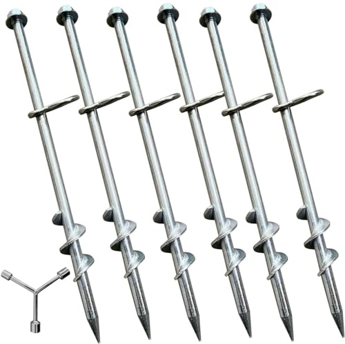 Ground Anchors Screw in 6 Pack-12 Inch Heavy Duty Galvanized Hex Head Tent Stakes Kit for Swing and Trampoline Set High Wind Solid Metal Dog Tie Out Stake