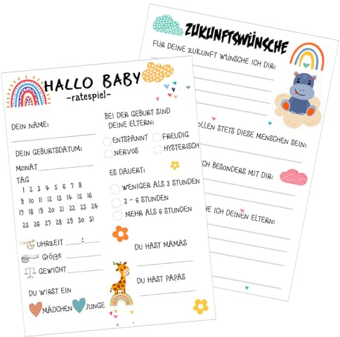ZELAITE Babyparty Spiele, 25× Babyshower Ratespiel Karten zum Ausfüllen, Babyshower Spiele für Junge und Mädchen, Tolles Spiel für die Babyparty und Gender Reveal Feier (A)