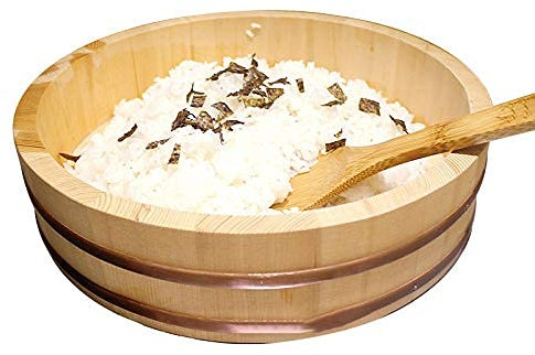 Japanische Reis-Rührschüssel aus Holz in 12 Größen mit Kupferstreifen, Sushi-Reis-Rührwanne für Zuhause und Küche, Servierwerkzeug, 72 x 16 cm (42 x 10 cm)