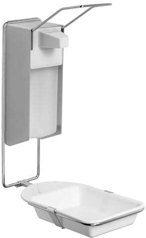 2X ARNOMED® Desinfektionsspender Alu mit Tropfschale, Seifenspender 1000ml | Seifenspender zur Wandbefestigung mit kurzem Armhebel, Eurospender für Desinfektionsmittel, Soap Dispenser, Spender