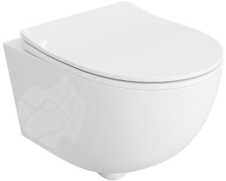 LAVITA Wand-WC Brava Hänge Toilette WC Sitz Toilettendeckel mit Absenkautomatik & Metallscharniere Toiletten Spülrandlos Hängend Toilettenbecken 360x480x375 mm Weißer Glanz