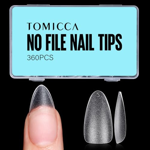 TOMICCA Capsule Americaine Ongle, 15 Tailles Faux Ongles, Amande Moyens Couverture Complète, Pose Americaine Capsule pour Diy Nail Art Et Les Studios De Manucure, 360 Pièces