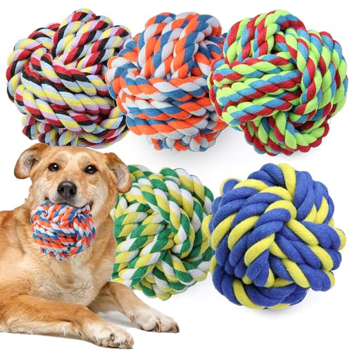 GASAPET Extra großes hundespielzeug Ball Seil für Aggressive Kauer, 5er-Pack langlebige Hundebälle für mittelgroße und große Rassen, Hundeseilspielzeug Baumwolle, Kauspielzeug für Welpen beim Zahnen