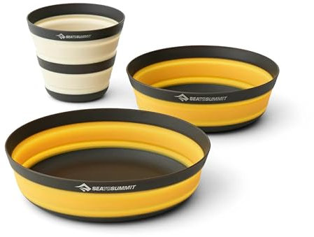 Sea to Summit - Frontier Ultralight Collapsible Dinnerware Set - 1 Person, 3 Piece - 1 Medium Camping Cup, 1 Medium Bowl, 1 Large Bowl - BPA-Free - Silicone Camping Dinnerware - 197g