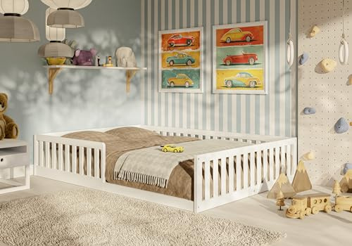 MS FACTORY Cama para Niños 200x140 cm - Cama Infantiles con Protección Anticaída 40 cm de Altura - Cama Nido sin Colchón - Cama Infantil de Madera