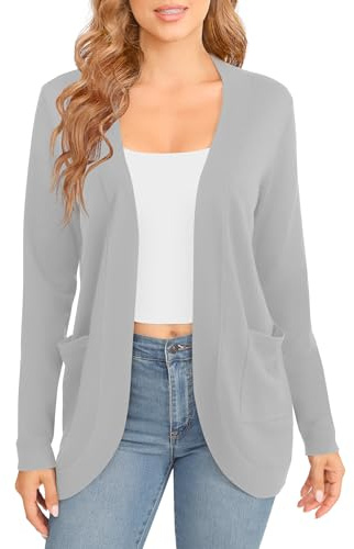 EXCHIC Donna Elegante Leggero Maniche Lunghe Cardigan Orlo Curvo Fronte Aperto Lunghi Maglioni con Tasche