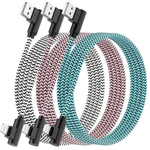 Quickeep iPhone Charger Cable 2M,3Pack 90 Degree Fast Charging iPhone Cable | Nylon Braided ipad Charger Cable for iPhone 14 13 12 11 Pro Max Mini XR XS X 8 7 iPod AirPods