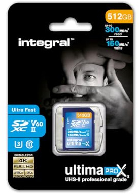 Integral 512GB UHS-II SD-Karte V60 Bis zu 300MB/s Lese- und 150MB/s Schreibgeschwindigkeit SDXC Professional High Speed Speicherkarte