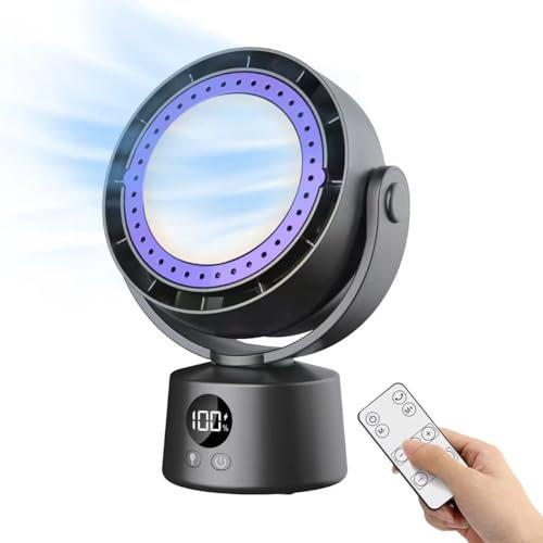 YUNYAO 2024 New Desk Fan Camping Fan with LED Light&Remote Control&LED Display&Hook,6 Speeds,USB Rechargeable Personal Fan for Camping,Indoors