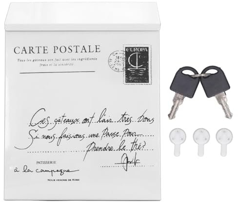 Cyrank Locking Mailboxes Wall Mounted Vertical, Large Capacity Mail Box Metal Post Box Security Drop Box Mail Boxes Outdoor with 2 Keys 3 Hooks for Home(White)