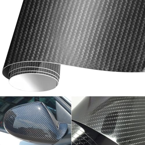 OPSLEA 7D Carbon Fiber Vinyl Wrap Rolle, Auto Wrap Folie Auto Innenraum Außen Wrap Aufkleber für Auto Motorrad Zubehör, 12 * 60 Zoll (schwarz)