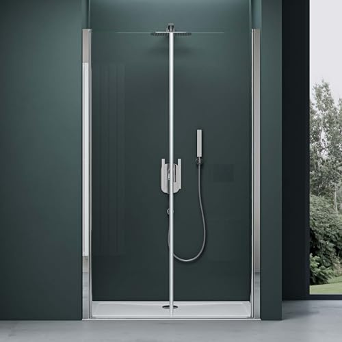 Mai & Mai Duschtür 115x195cm Nischentür Dusche Doppeltür Klarglas | Drehtür Schwingtür 180°, Duschabtrennung Duschkabine 6mm ESG-Sicherheitsglas, mit Hebe- und Senkmechanismus Teramo24K