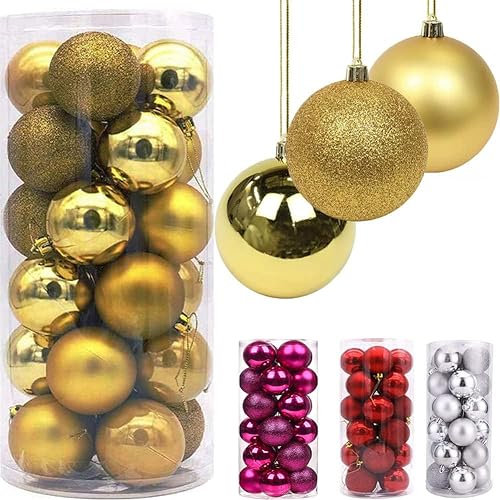 24 bolas de Navidad para árbol de Navidad, irrompibles, decoración para árbol de Navidad, bolas colgantes para decoración de fiestas de bodas (dorado, 6 cm)