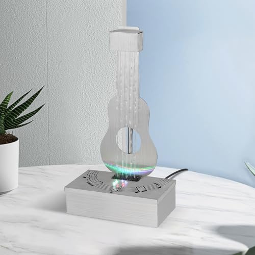 Weejian Indoor Tabletop Raindrop Fountain with 3-Color Lights, 304 Stainless Steel Guitar-Shaped Desktop Meditation Fountains for Home Office Décor, Relaxing Water Feature Air-Purifying Gift