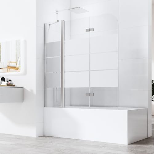 Gestreift Duschwand für badewanne faltbar, Duschwand Schwarz 3 teilig Badewanne duschwand 160x140cm, 6mm Glas Duschwand Badewanne Badewannenaufsatz Duschtrennwand Duschabtrennung für Badewanne