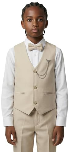 Ensemble de Costume 4 pièces pour garçon avec Gilet texturé et Coupe Slim, Tenue Formelle pour Mariages, fêtes et Occasions spéciales, âge 12 années