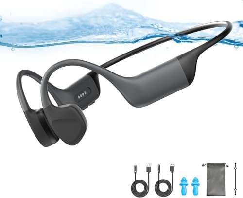 Swimming Headphones Bone Conduction Headphones,IPX8 Waterproof,Bluetooth 5.4,Built-in 32GB TF Swimming earphones Underwater Music Player, Open Ear headset for Running,Cycling. (Deep grey)