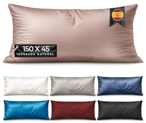 Funda Almohada Seda 150 cm - MELOPIDO - Seda Morera 22 Momme 6A Mulberry Natural hipoalergénica Transpirable antiácaros termorreguladora Cuidado Piel Cabello - 150x45 cm Topo