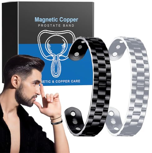 Magnet Armband Herren 2 Stück Magnetarmband Herren Kupferarmband Herren Magnetic Wristband Magnetarmband Geeignet für Männergeschenke (Schwarz/Grau)