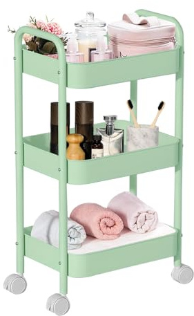 3 Tier Trolley Cart, Metal Storage Trolley on Wheels