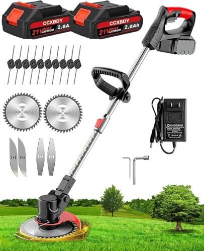 21V Cordless Strimmer, Grass Trimmer with 18,000 RPM and 880W Motor, 90° Head Rotation Garden Strimmer Cordless, 15cm Cutting Width, Brush Cutter for Clearing Weeds Flower Lawn Trees