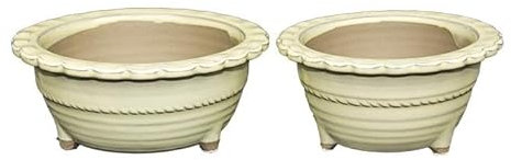Geosism & Nature Vasi per bonsai Giapponesi Morrisan rotondi in gres smaltato bianco (Set da n.2 pezzi) - B04-14