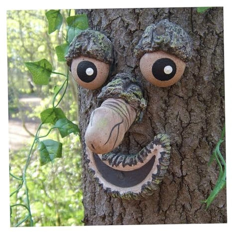 Statues de jardin en forme de visages d'arbre - Décoration d'extérieur lumineuse - Décoration d'extérieur - Écorce amusante - Fantôme - Décoration d'extérieur pour cour, jardin, terrasse, cour