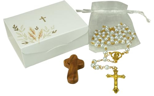 LivuX Geschenkset z. Kommunion mit Rosenkranz u. Handschm.Krz – Kommunionsgeschenk mit Bedeutung 1358