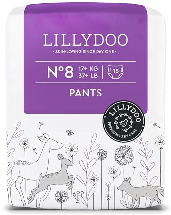 LILLYDOO - Couches-culottes Bébé, Taille 8 (17+ kg), 15 pièces, Ultra-Douces et Anti-fuites, sans Parfum et Lotion pour les peaux sensibles, Testées dermatologiquement