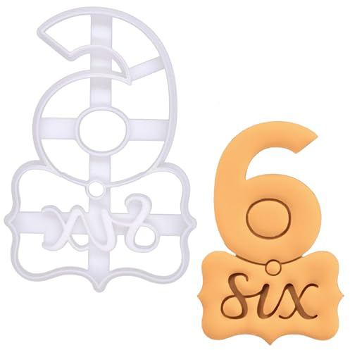 BAKERLOGY Number 6 Cookie Cutter – “Six” Embossed Design for – Baking Stamp for 6th Birthday Cakes, Anniversary Treats, Cupcake Toppers, and Cookie Decorating