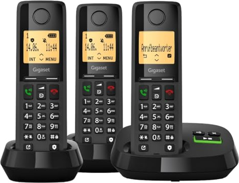 Gigaset Pure 320A Trio - Schnurloses DECT-Telefon mit Anrufbeantworter - mit Call-Block-Taste und Freisprechfunktion - 100 Kontakten, schwarz [Kompatibel in DE, IT, FR, NL, BE, Che, AUT]