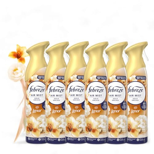 Febreze Air Mist GOLD ORCHID LENOR 185ml – Pack of 6 | OdourClear™ Technology | Floral & Exotic Scent | Non-Flammable Room Freshener