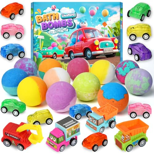 Bath Bombs for Kids with Toys Inside, Kids Bath Bombs for Boys Girls, 9-Piece Bathbombs Set Includes 9 Pull-Back Cars and 3 Vehicles, Halloween Christmas Birthday Gift Set for Children