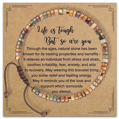 GAUEIOUR Natural Stone Adjustable Beaded Bracelets, Boho Inspirational Friendship Yoga Meditation Mindfulness Jewelry Gifts Handmade Wrap Bracelets for Women,Life is Tough But So are You Bracelet