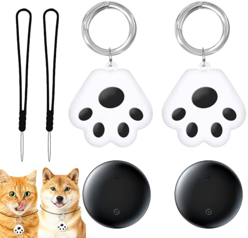 Lot de 2 Traceur GPS Chat, Étanchéité Traceur Chat, sans Abonnement, Traceur GPS Chien, Suivi en Direct Compatible iOS pour Clés Portefeuilles
