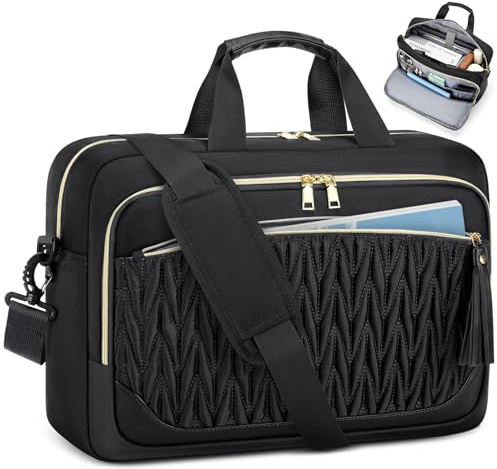 RAINSMORE Borsa Porta PC 17.3 Pollici Capiente Borsa Lavoro Donna Impermeabile Borse Computer Messenger Portadocumenti per Ufficio Università Insegnante Nero